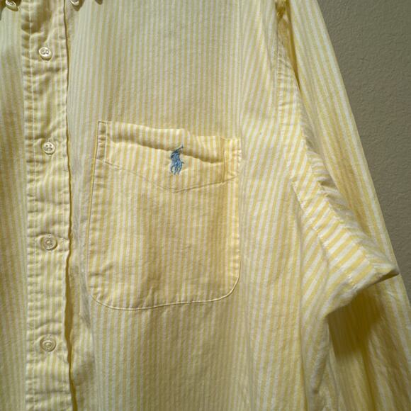 Vintage Ralph Lauren Big Shirt Yellow Stripe Cotton Button Down L - Picture 4 of 12